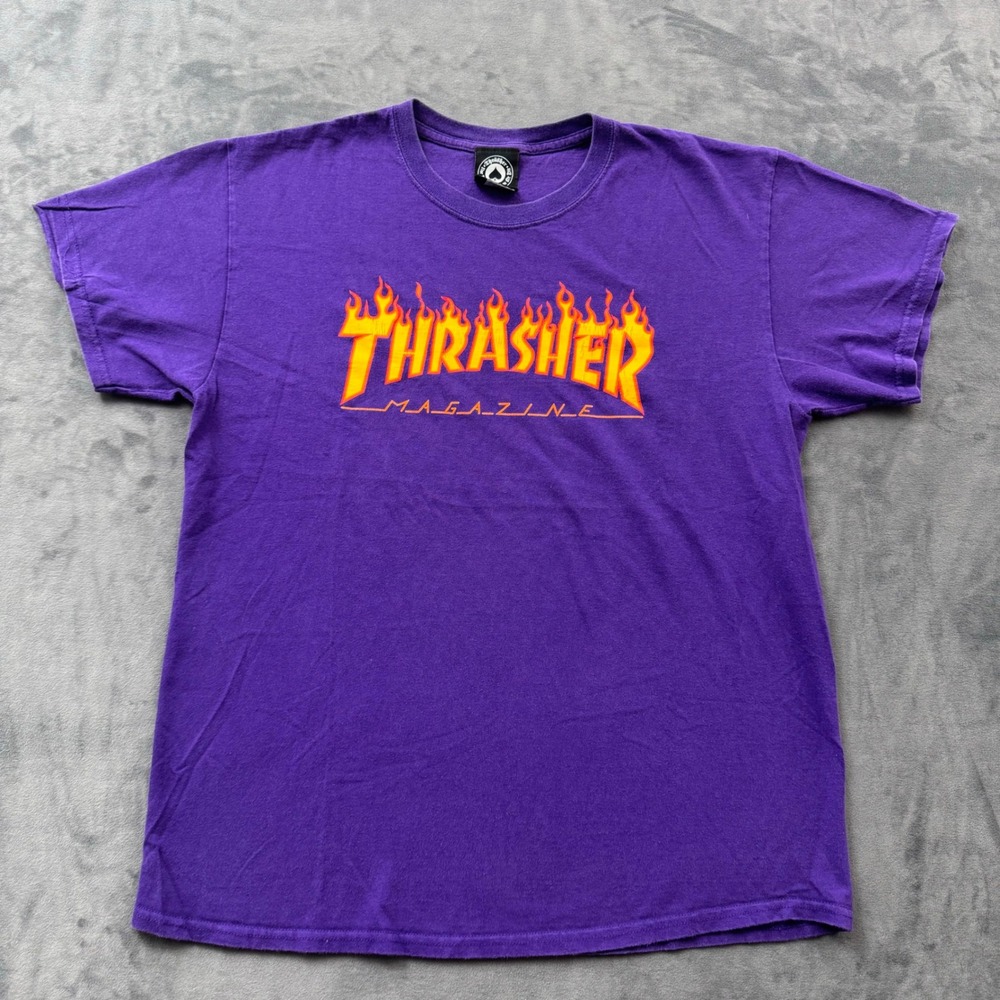 Thrasher Magazine Flame Logo Graphic T-Shirt Purple Mens Large Skateboarding